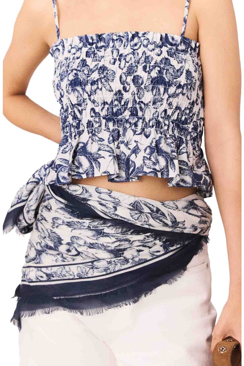 Fruit printed smocked top, Alternate, color, Blue fruits print