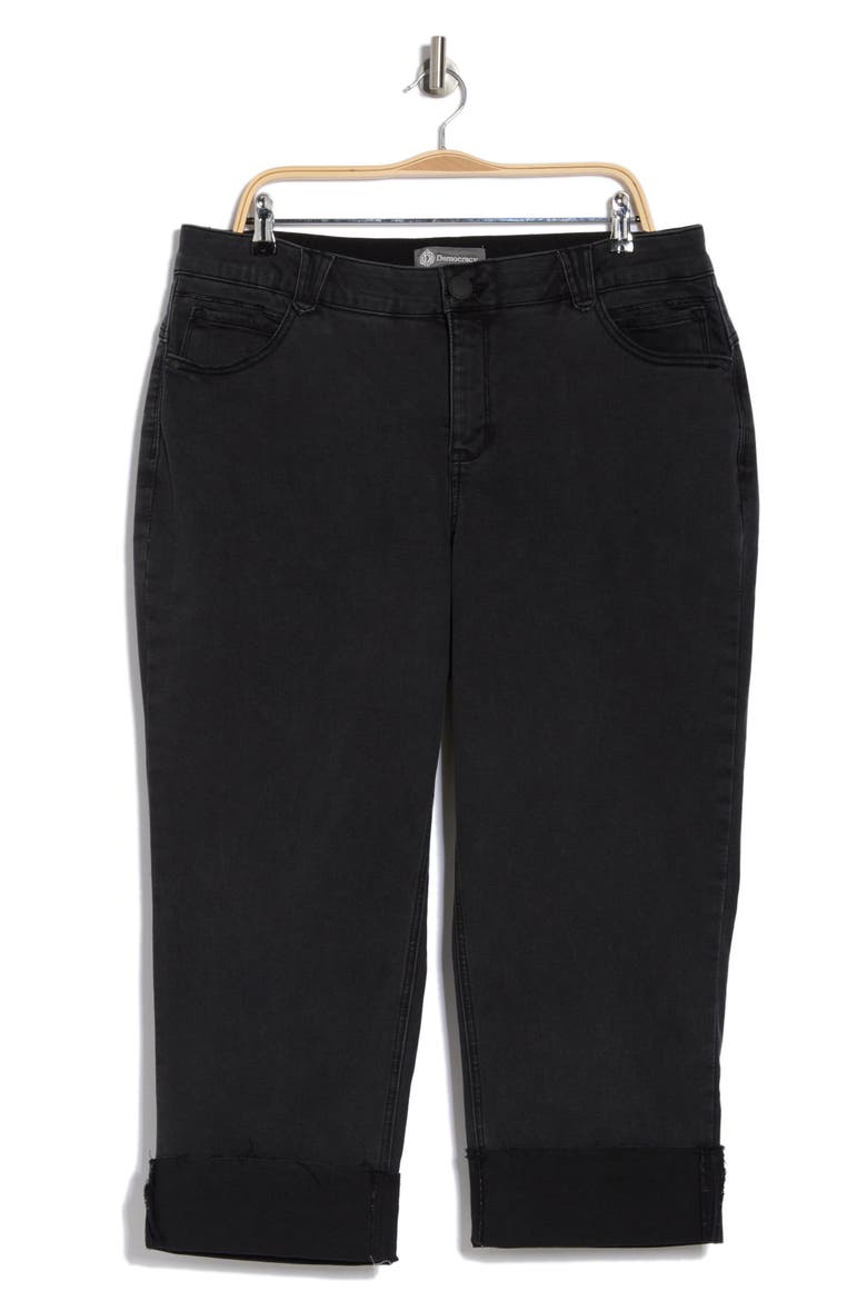 High Waist Cuffed Boyfriend Jeans, Main, color, BLACK