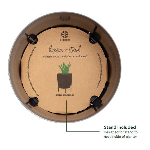 Bloem 10" Hopson Round Planter With Black Metal Stand, Charcoal In Gray