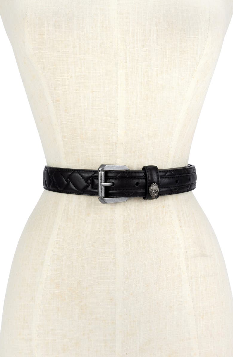 Kurt Geiger London Micro Quilt Leather Belt, Alternate, color, Black Antique Silver