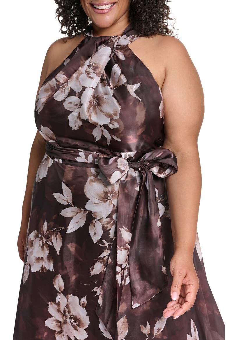 Twist Neck Satin Gown, Alternate, color, CHOCOLATE