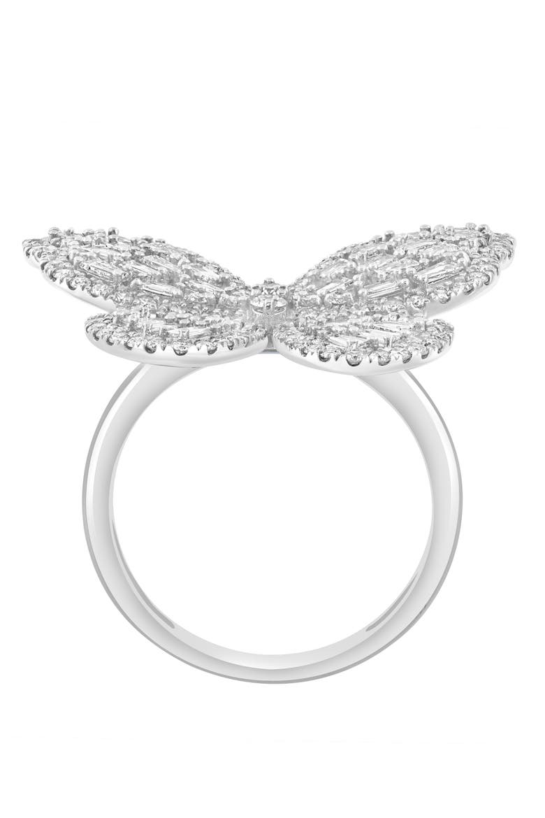 Diamond Butterfly Statement Ring in 14K White Gold, Alternate, color, Hematite and FW Blush Pearl