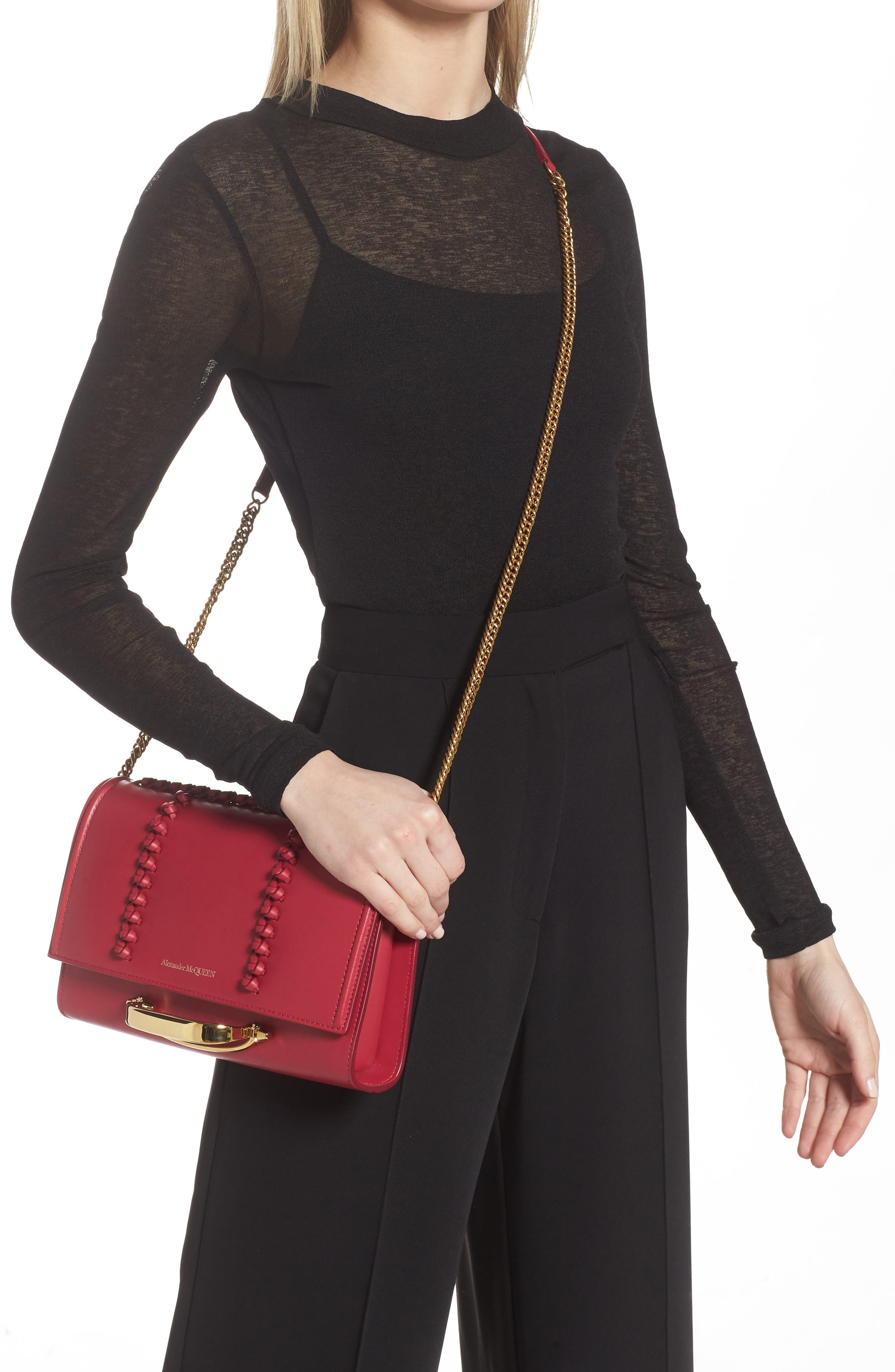 McQueen Alexander McQueen Small The Story Knotted Leather Crossbody Bag, Alternate, color, 