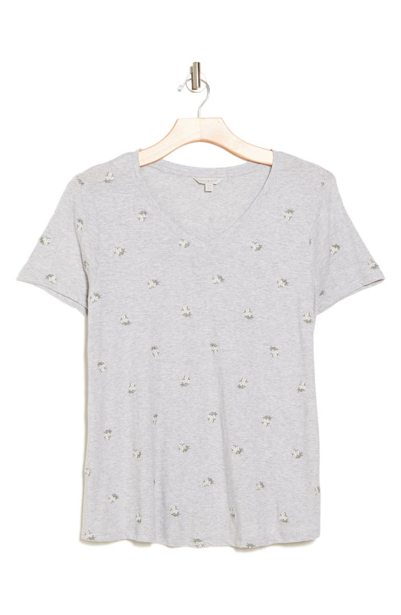 Lucky Brand V-Neck Bouquet Embroidered T-Shirt, Alternate, color, Heather Grey