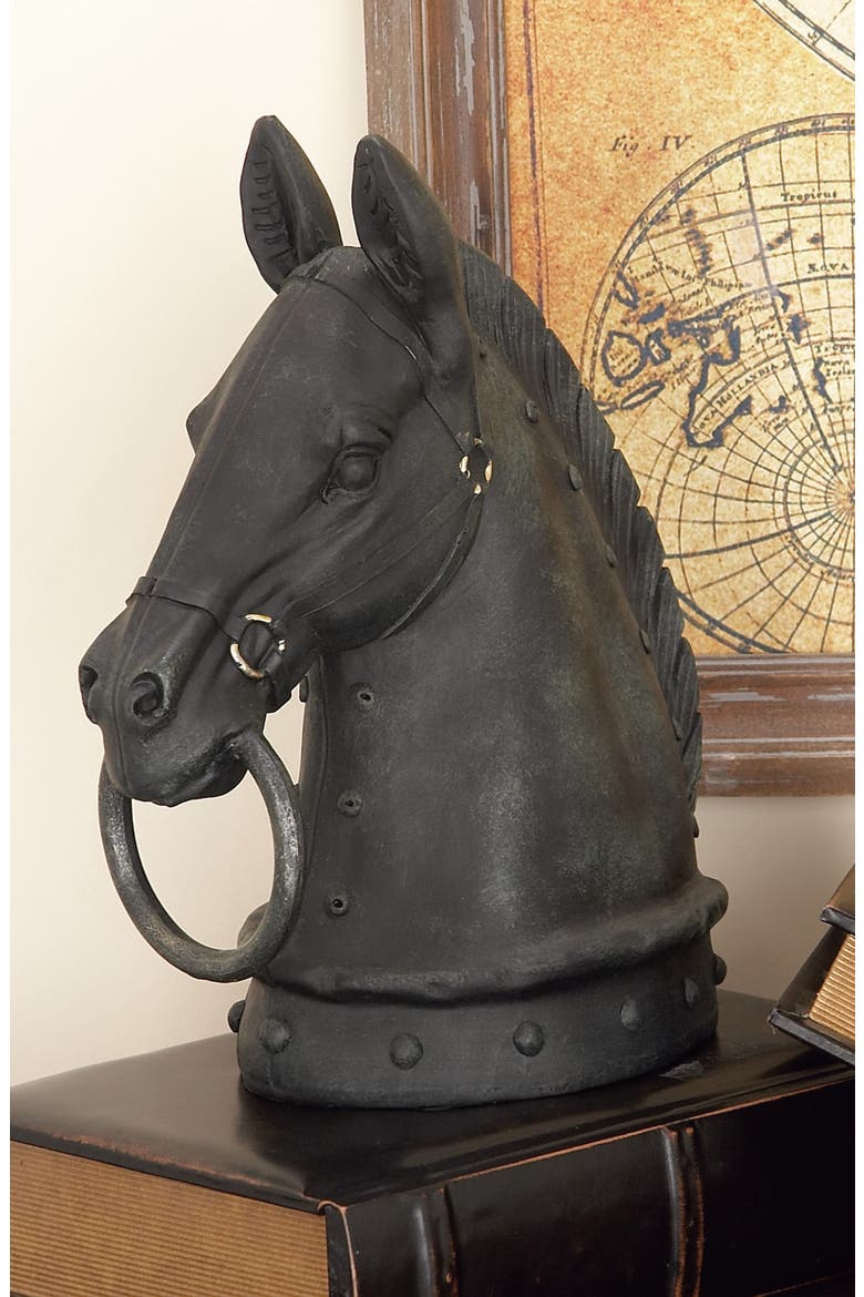 Black Polystone Traditional Horse Sculpture, Alternate, color, BLACK