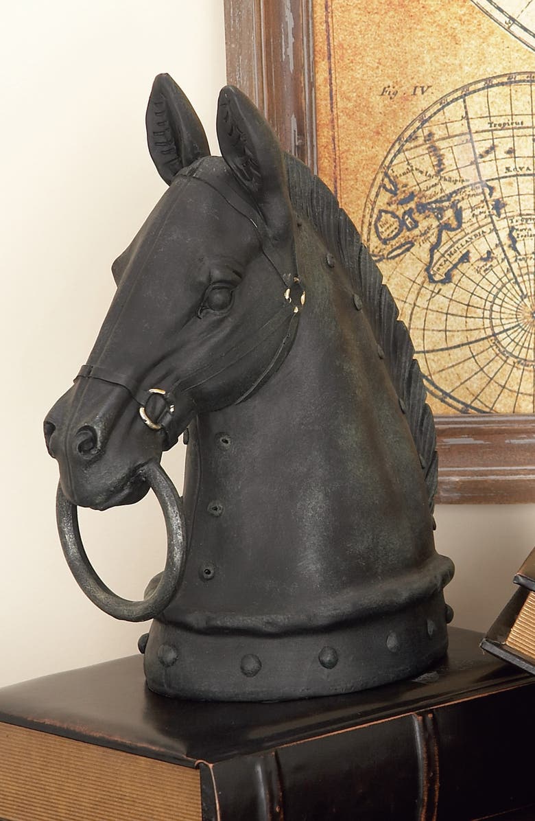 WILLOW ROW Black Polystone Traditional Horse Sculpture, Alternate, color, Black