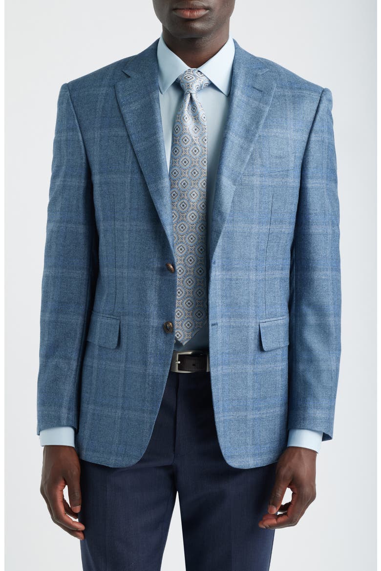 Siena Regular Fit Blue Windowpane Check Silk & Cashmere Sport Coat, Main, color, BLUE