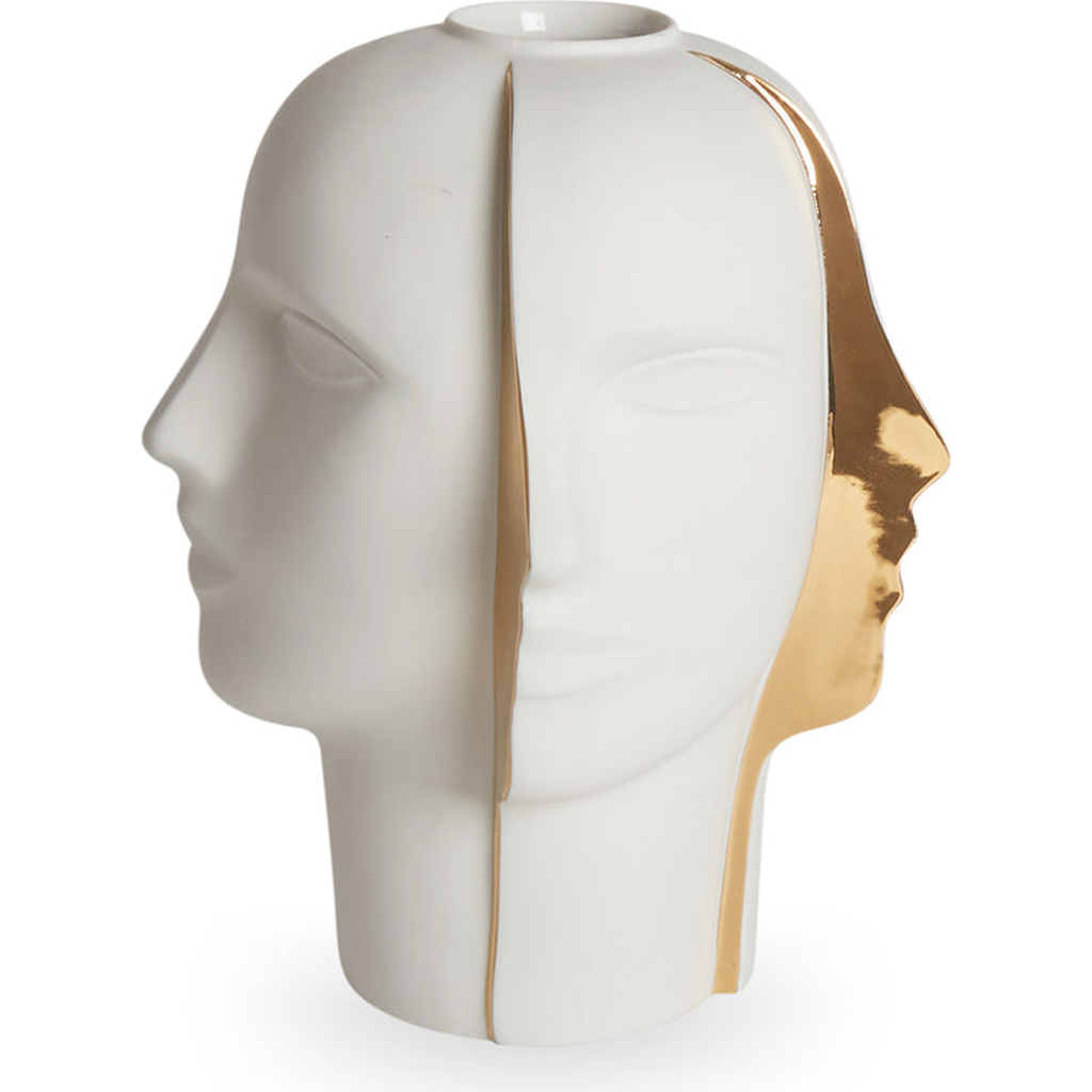 Jonathan Adler Atlas Split Vase In White/gold