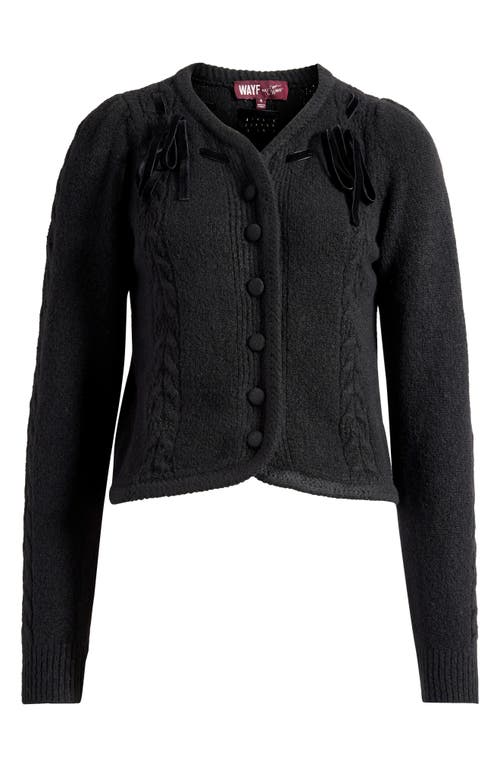 Wayf X Sara Walker Jackie Velvet Bow Cable Stitch Cardigan In Black