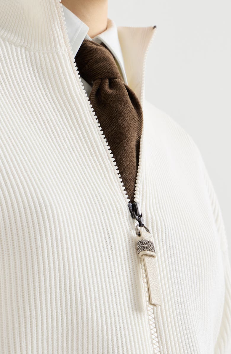 Brunello Cucinelli Cotton English rib cardigan with shiny zipper pull, Alternate, color,