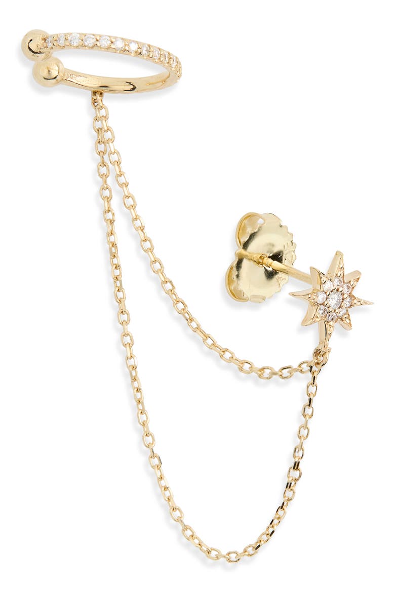 North Star Stud & Ear Cuff Chain Single Earring, Alternate, color, YELLOW GOLD