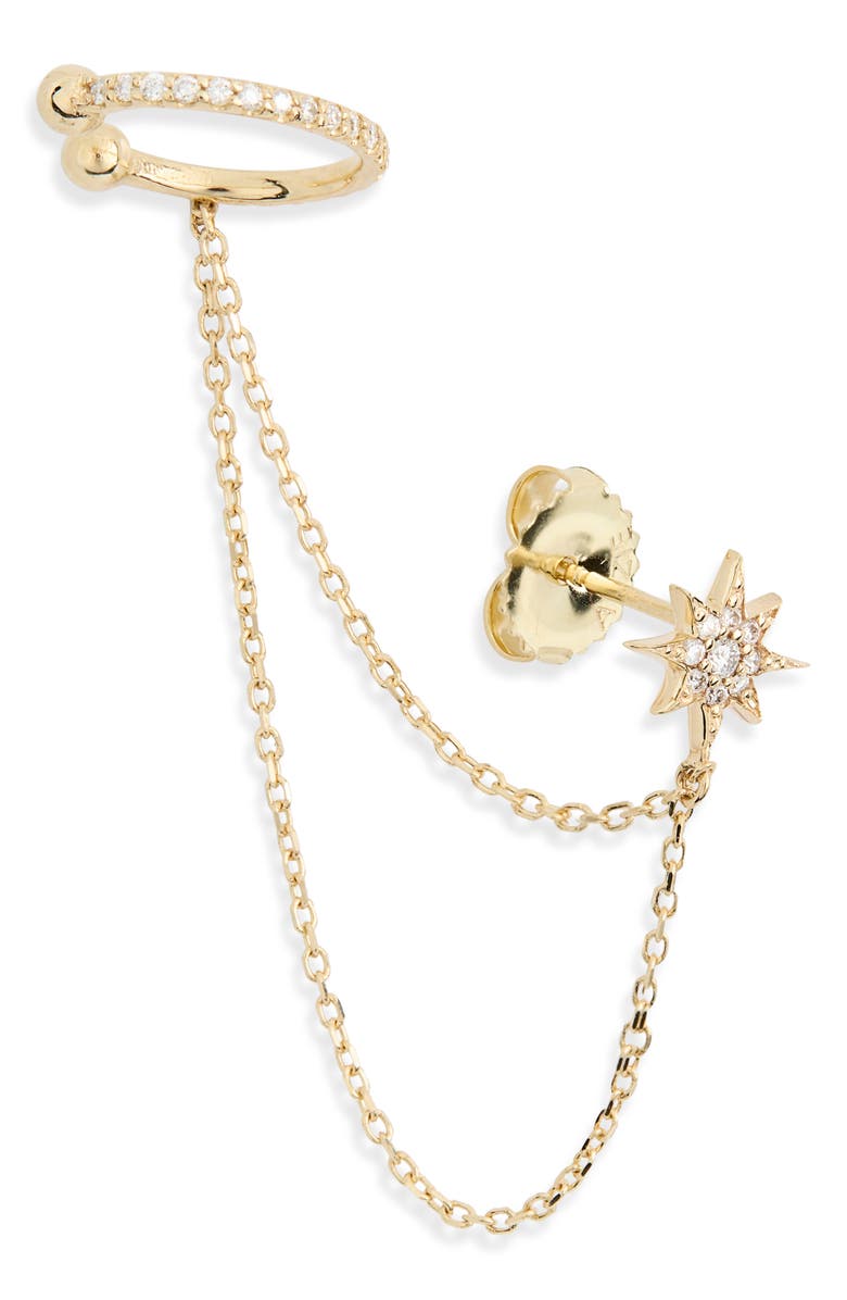 Anzie North Star Stud & Ear Cuff Chain Single Earring, Alternate, color, Yellow Gold