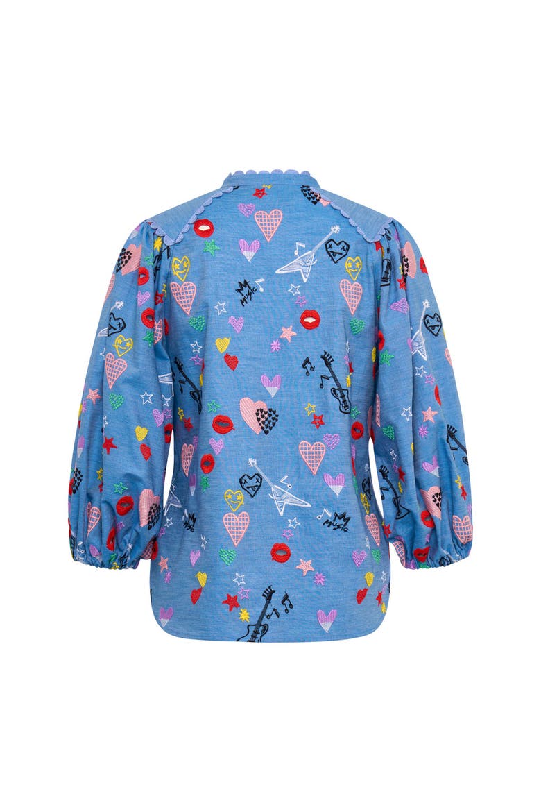 Embroidered Blouse With Ballon Sleeves, Alternate, color, Jeansblue