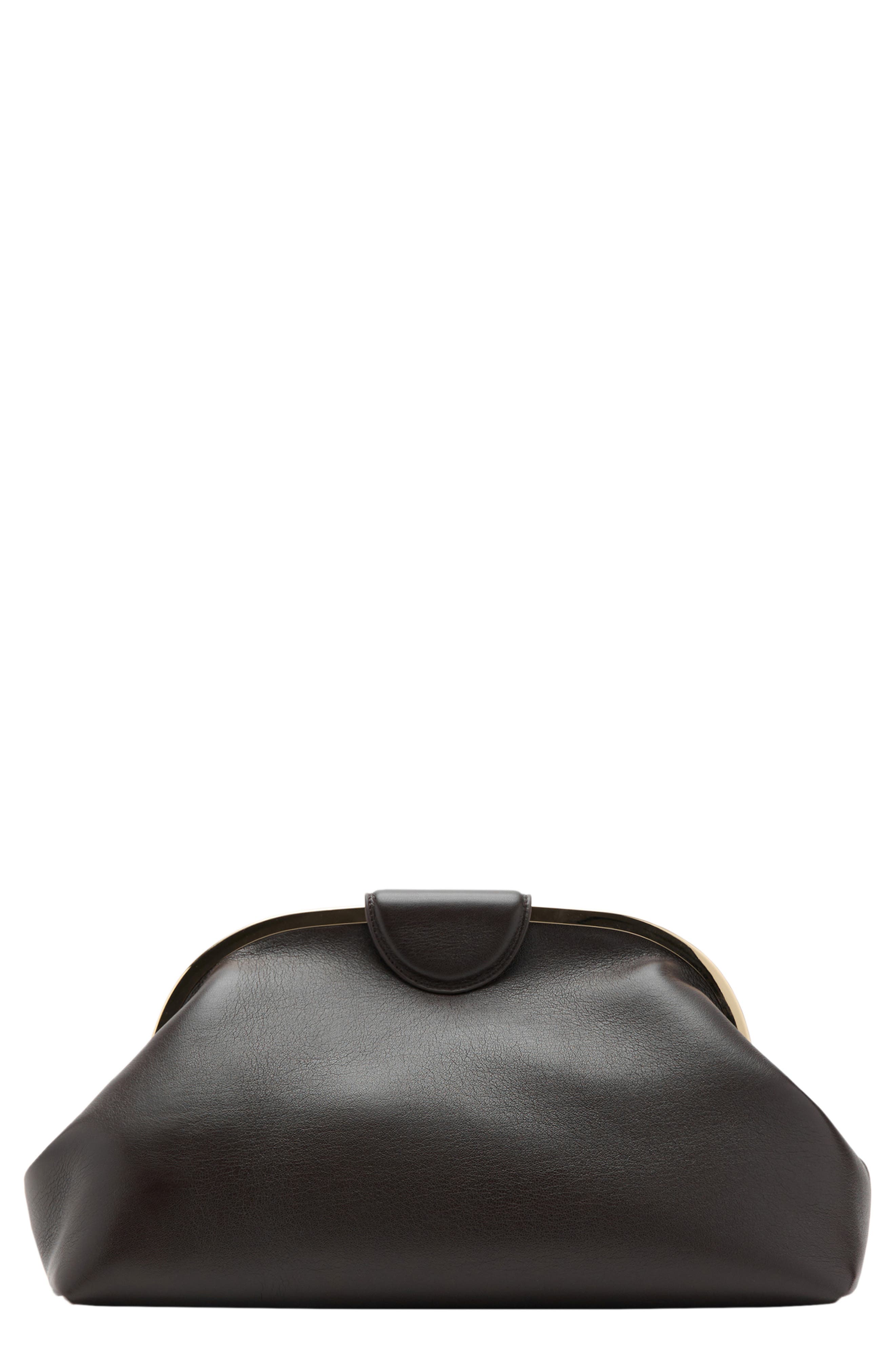 Large Faux Leather Frame Clutch, Main, color, CHOCOLATE