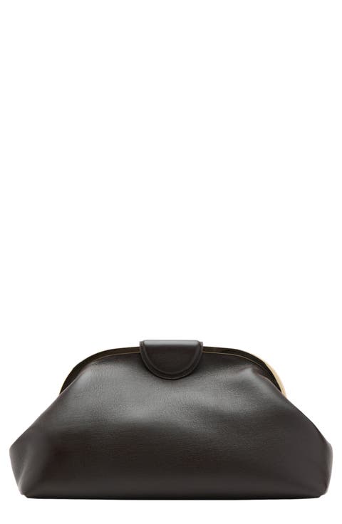 Large Faux Leather Frame Clutch