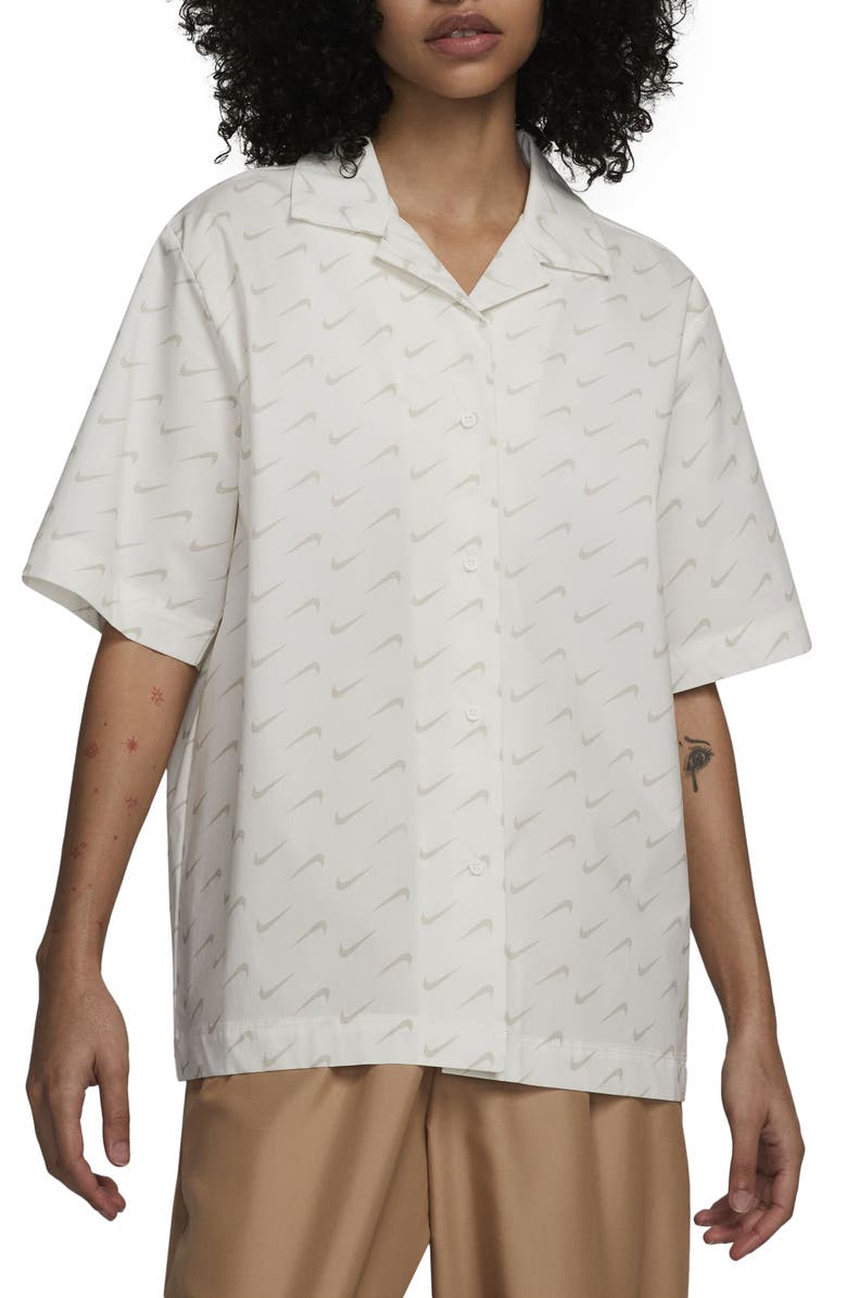 Nike Everyday Modern Swoosh Button-Up Camp Shirt, Main, color, 
