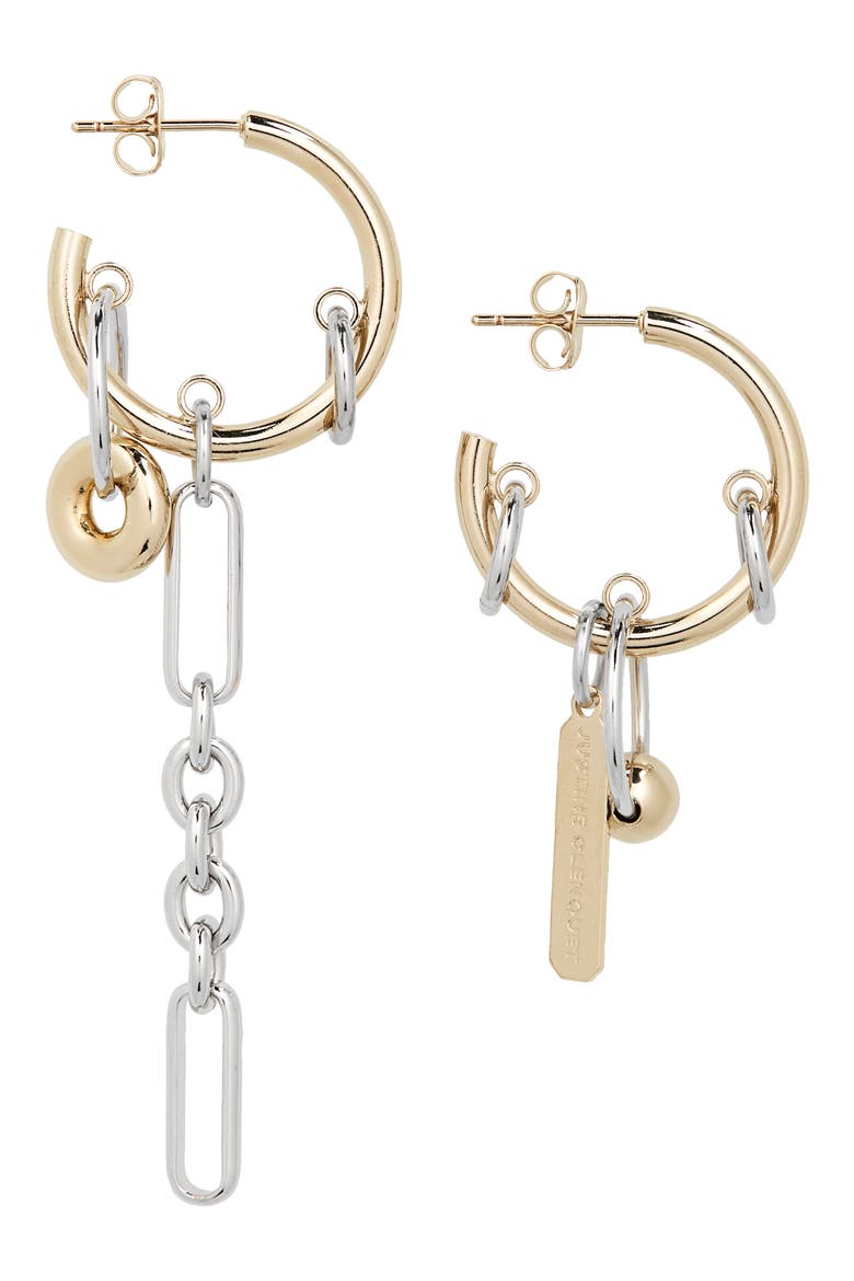 Iris Mismatched Two-Tone Hoop Charm Earrings, Alternate, color, GOLD/ PALLADIUM