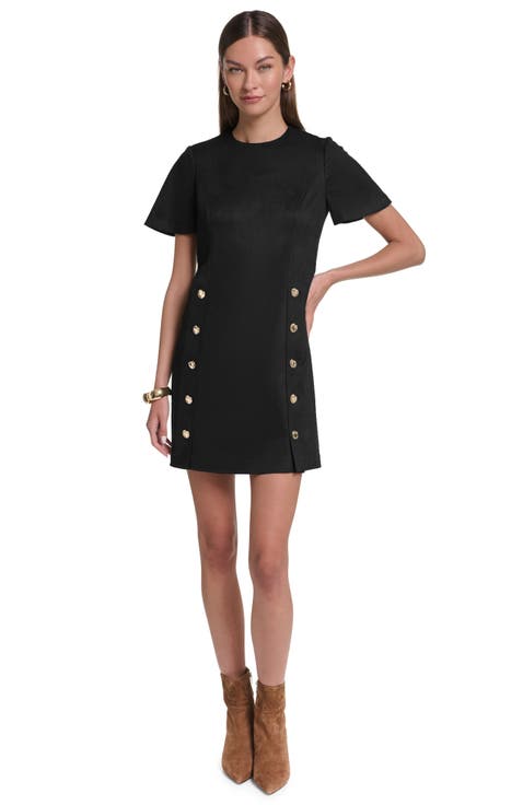 Short Sleeve Suede Shift Dress