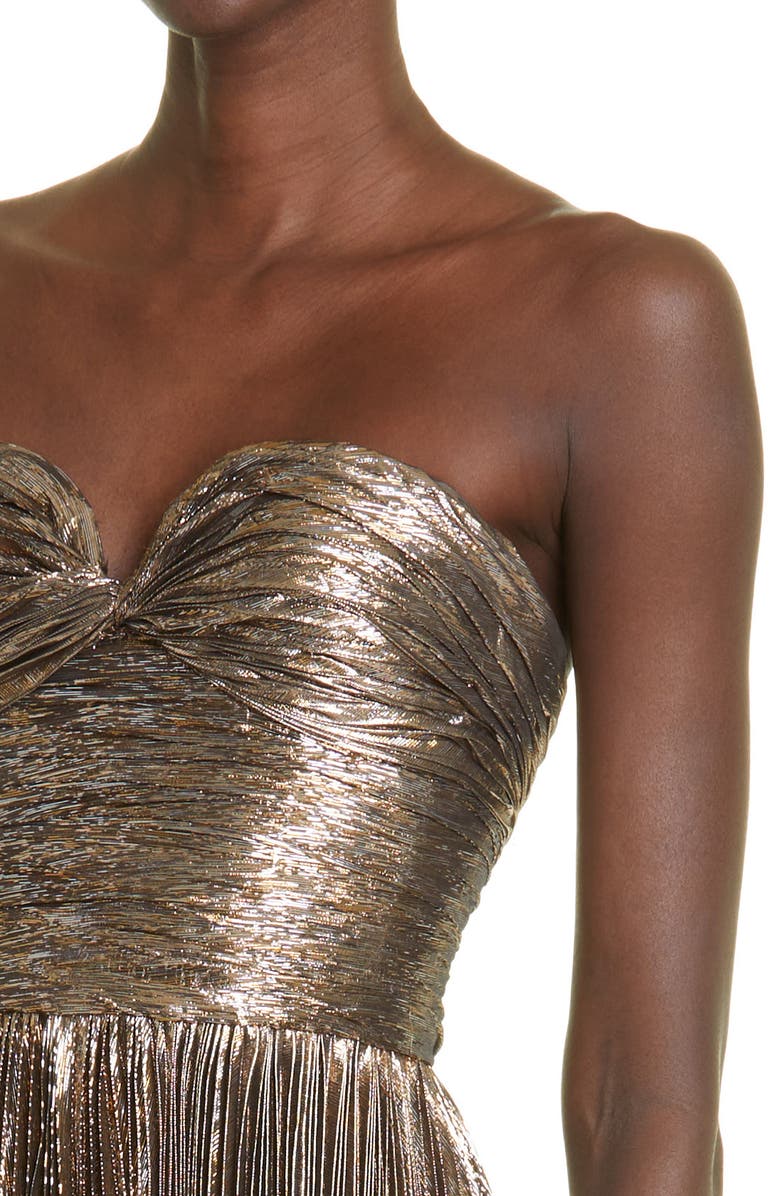 Oscar de la Renta Sweetheart Strapless Lamé Silk Blend Gown, Alternate, color,
