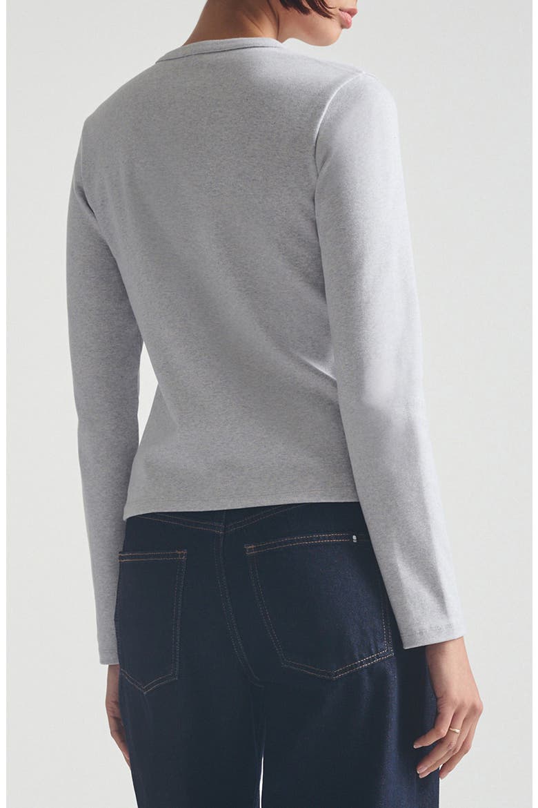 Long Sleeve Stretch Cotton Crop Henley, Alternate, color, LIGHT GREY MELANGE