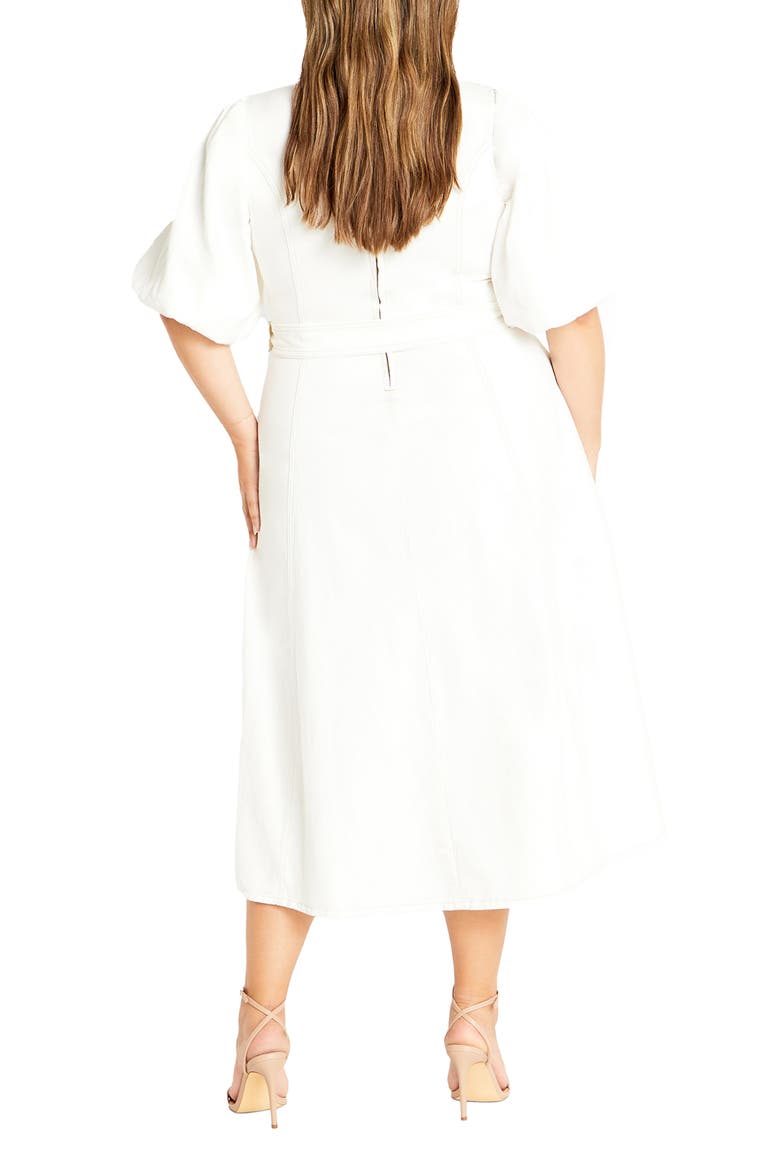 Delilah Flutter Sleeve Denim Midi Dress, Alternate, color, IVORY