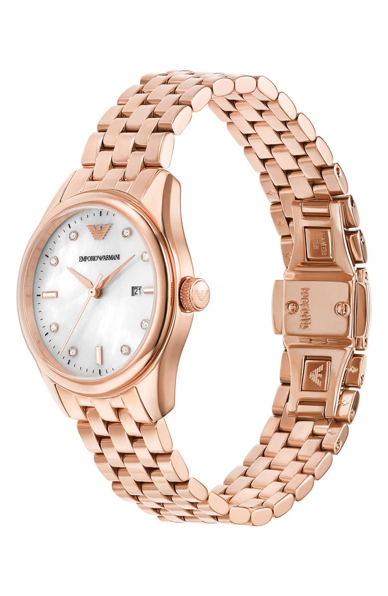 Emporio Armani Three-Hand Date Bracelet Watch, Alternate, color, Rose Gold
