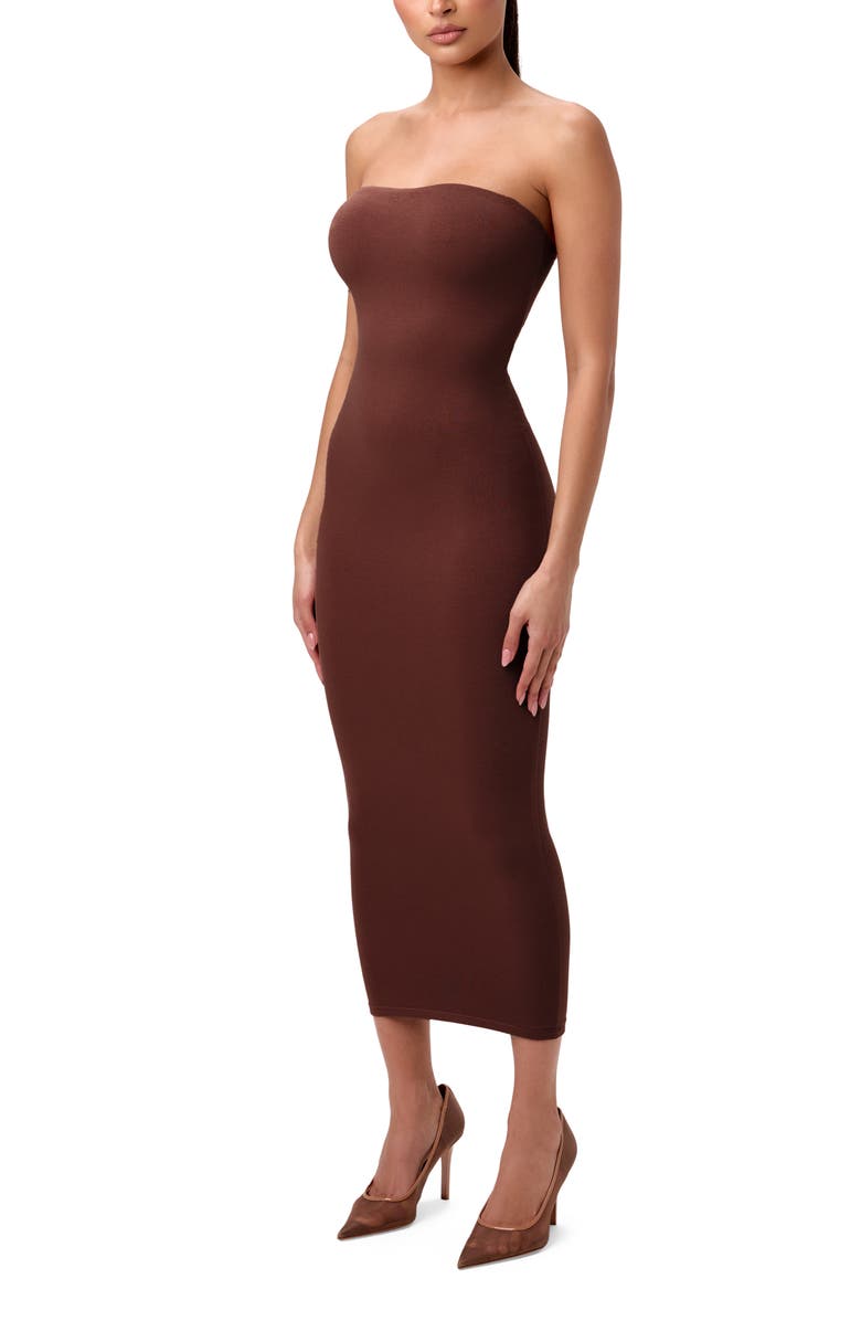 Naked Wardrobe Body-Con Midi Tube Dress, Alternate, color, Chocolate
