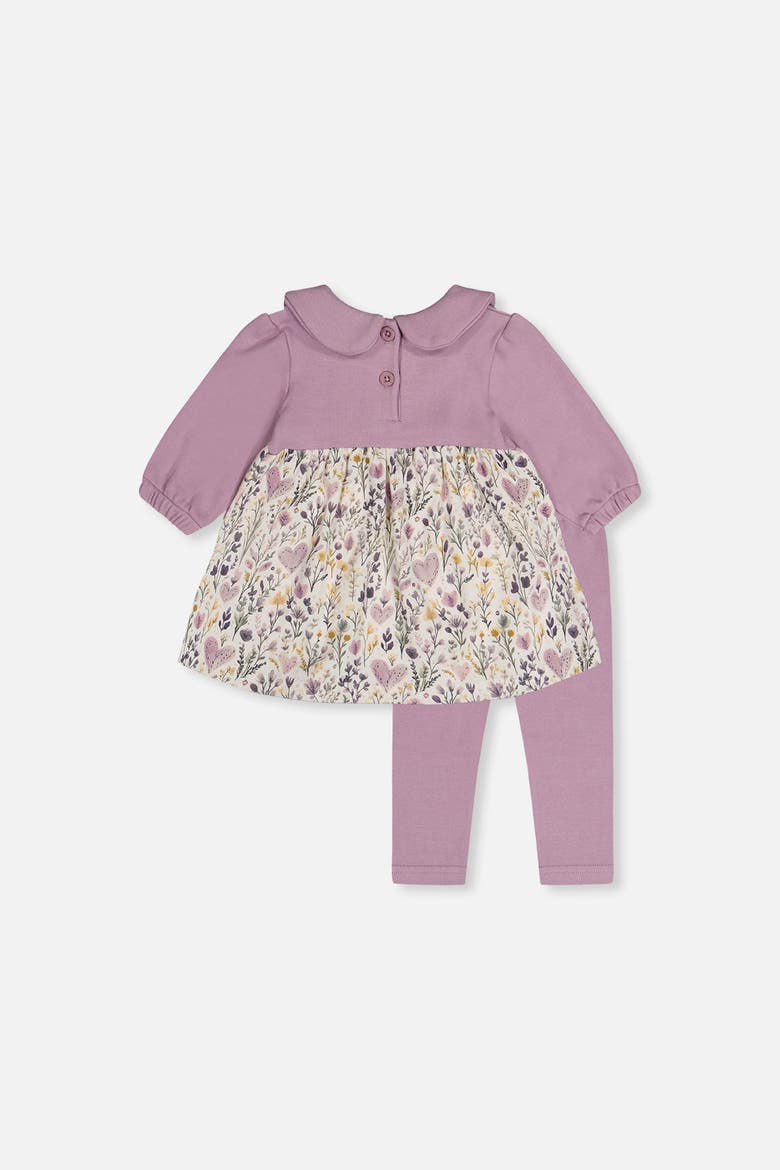 Heart Organic Cotton Long Sleeve Dress and Legging Set, Alternate, color, Beige with Heart Print