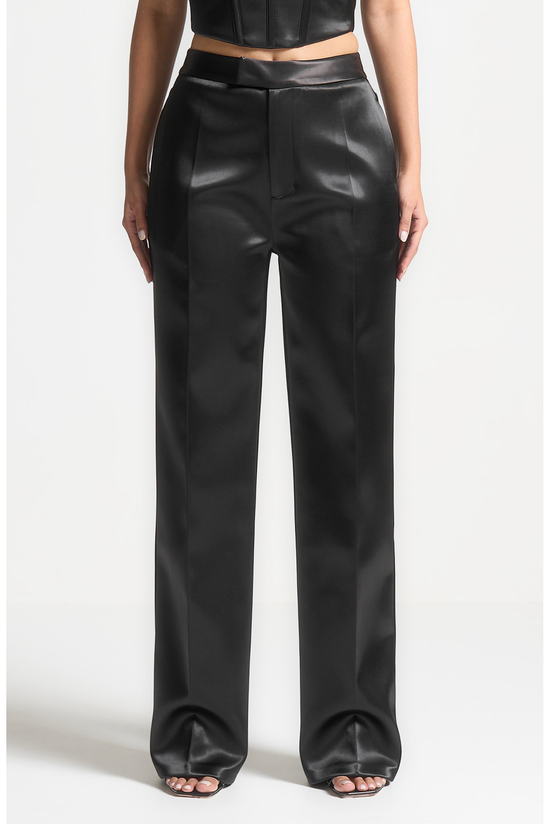 Bella Satin Tailored Trousers, Alternate, color, Black