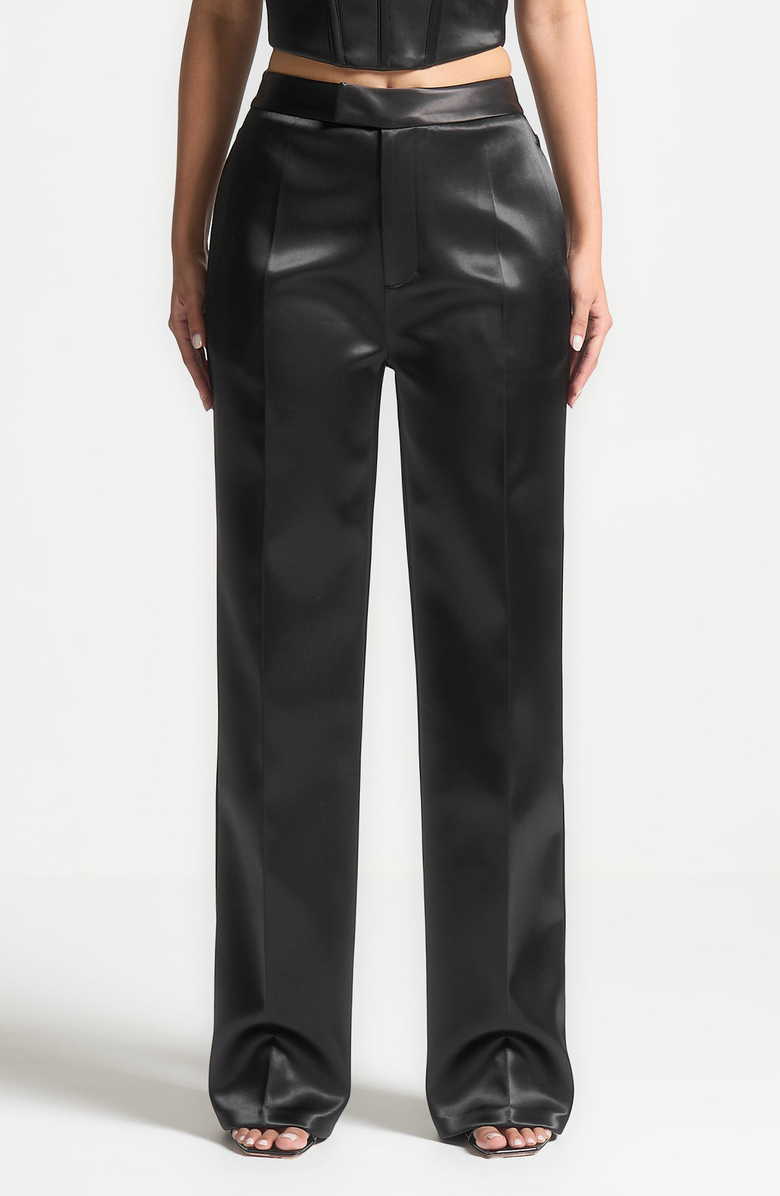 Manière De Voir Bella Satin Tailored Trousers, Alternate, color, Black