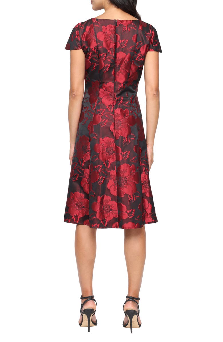 SL FASHIONS Floral Print Jacquard A-Line Midi Dress, Alternate, color, Red/ Black