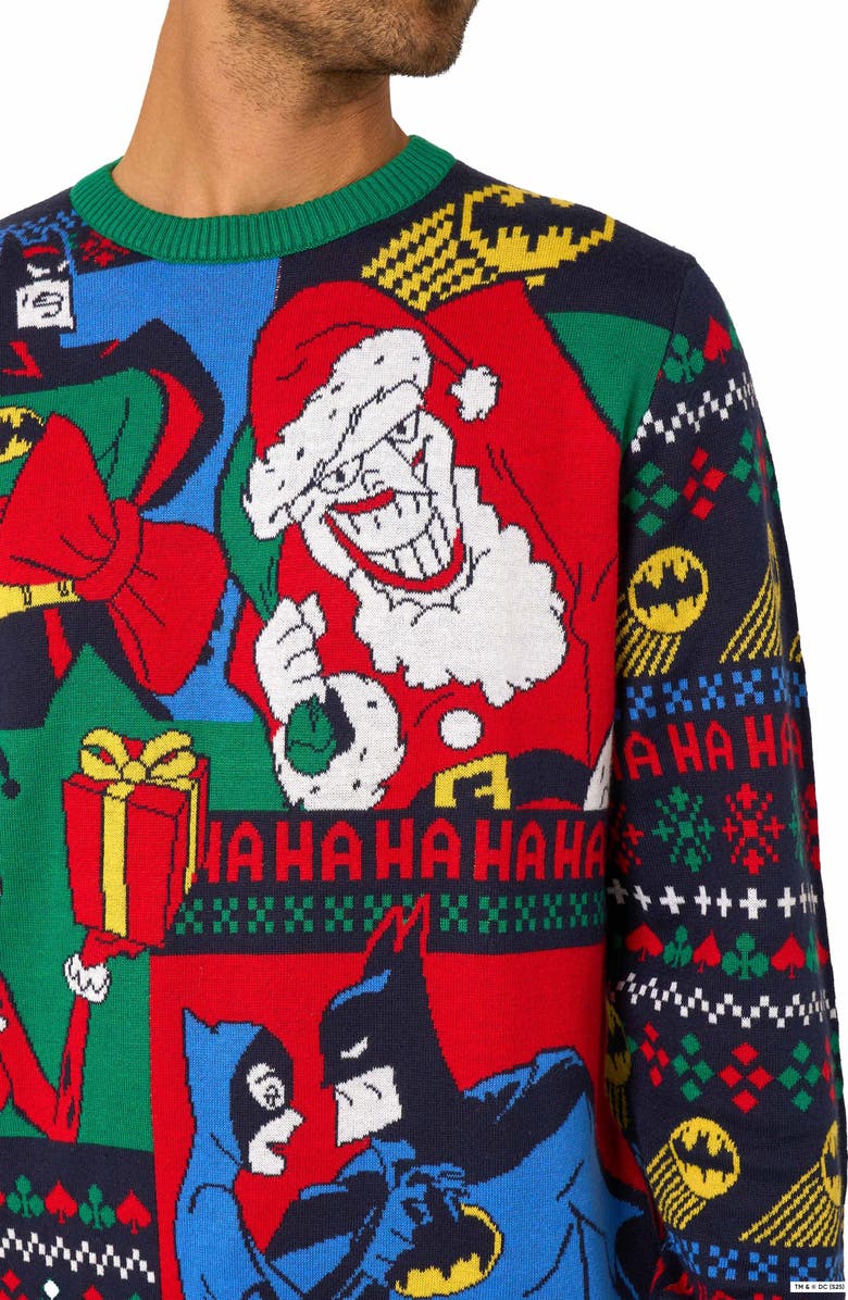 OppoSuits Batman Christmas Crewneck Sweater, Alternate, color, Green Multi