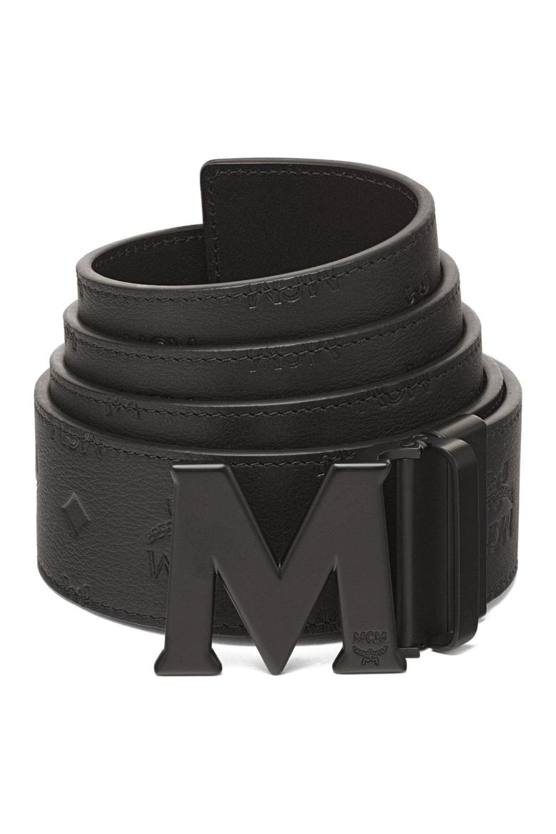 Claus M Reversible Belt 1.75 in Embossed Monogram Leather, Main, color, Black / Matte Black