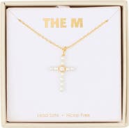The M Jewelers Faux Pearl and Cubic Zirconia Cross Pendant Necklace