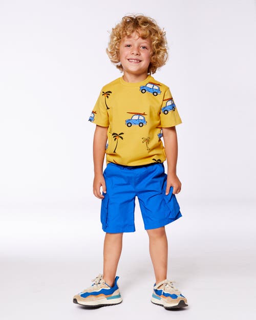 Deux Par Deux Boy's Printed Organic Cotton Tee Yellow And Blue Car In Yellow And Blue Car