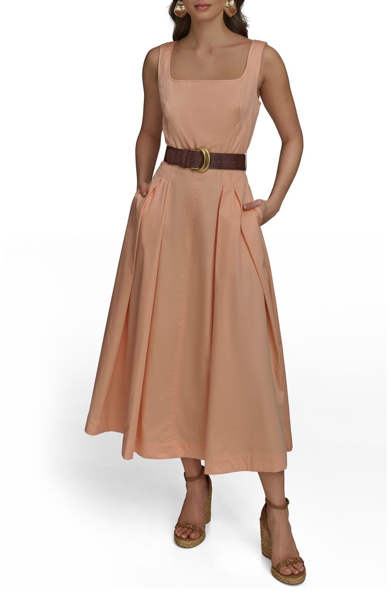 Donna Karan New York Sleeveless Cotton A-Line Dress, Main, color, Peach Fuzz