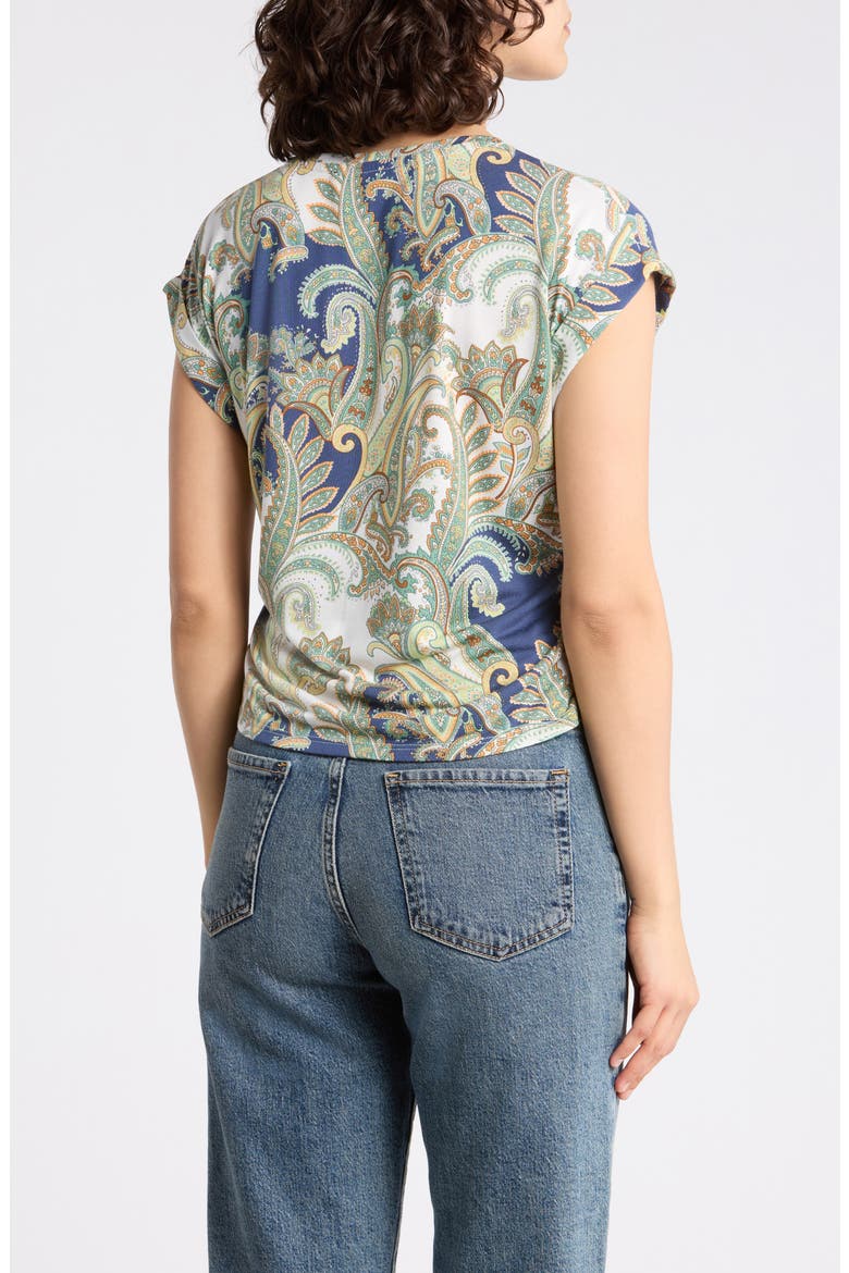 Cuffed Short Sleeve Ruched T-Shirt, Alternate, color, BLUE PAISLEY