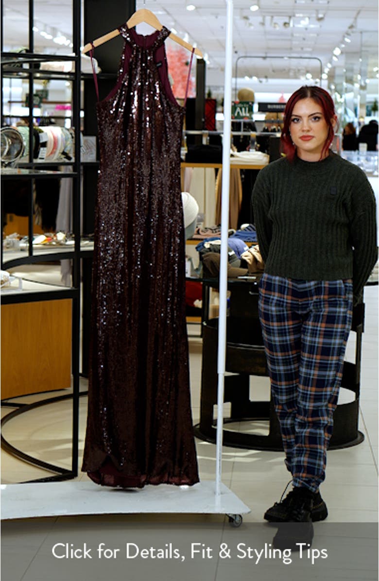 Sequin High Neck Sheath Gown, sales video thumbnail