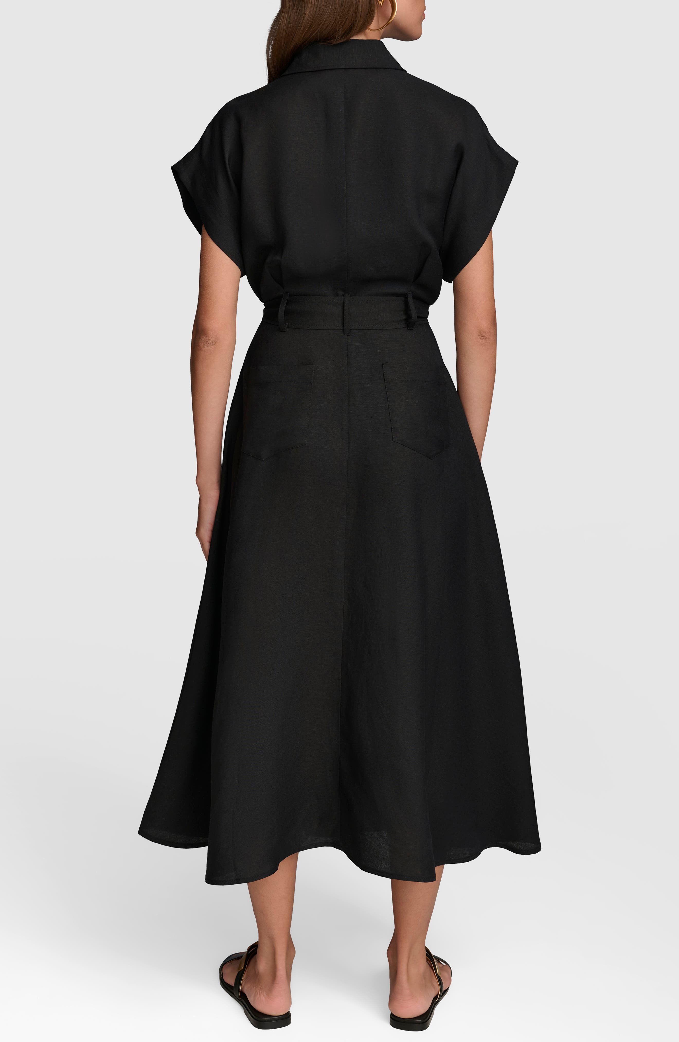 Drawstring Waist Linen Blend Shirtdress (Women) | Nordstrom
