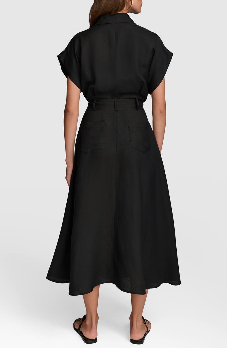 Donna Karan New York Drawstring Waist Linen Blend Shirtdress, Alternate, color, Black