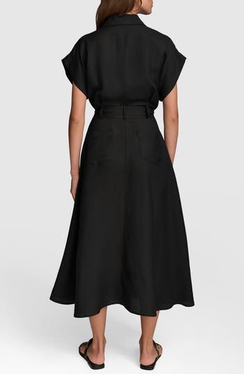 Donna Karan New York Drawstring Waist Linen Blend Shirtdress