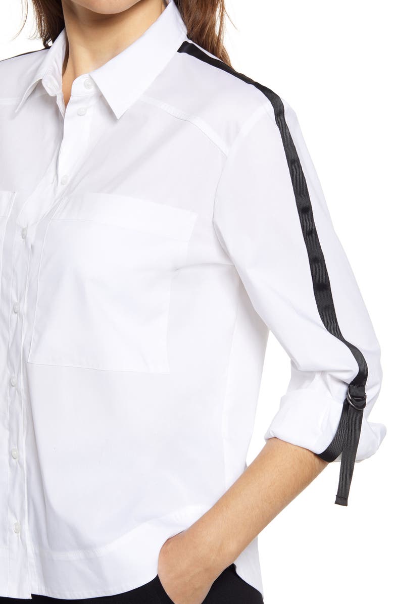 Halogen<sup>®</sup> Sleeve Stripe Cotton Blend Poplin Blouse, Alternate, color,