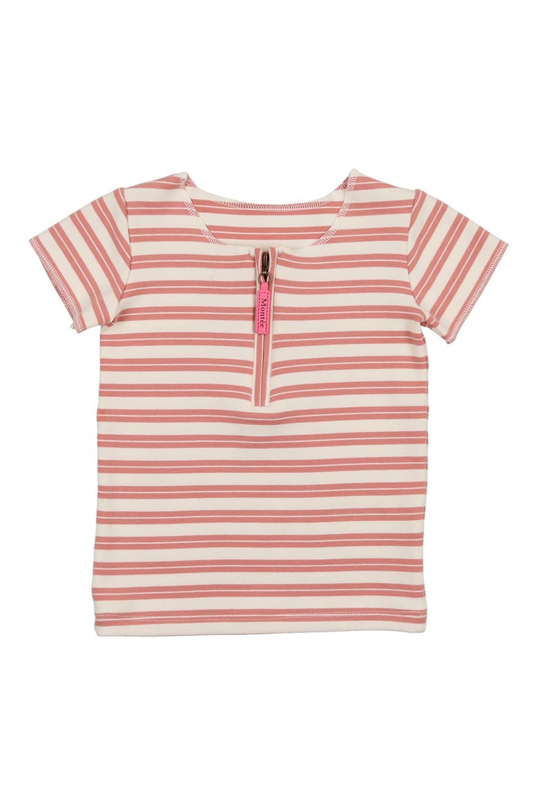 Kids' Stripe Zip Short Sleeve Top, Main, color, ROSE