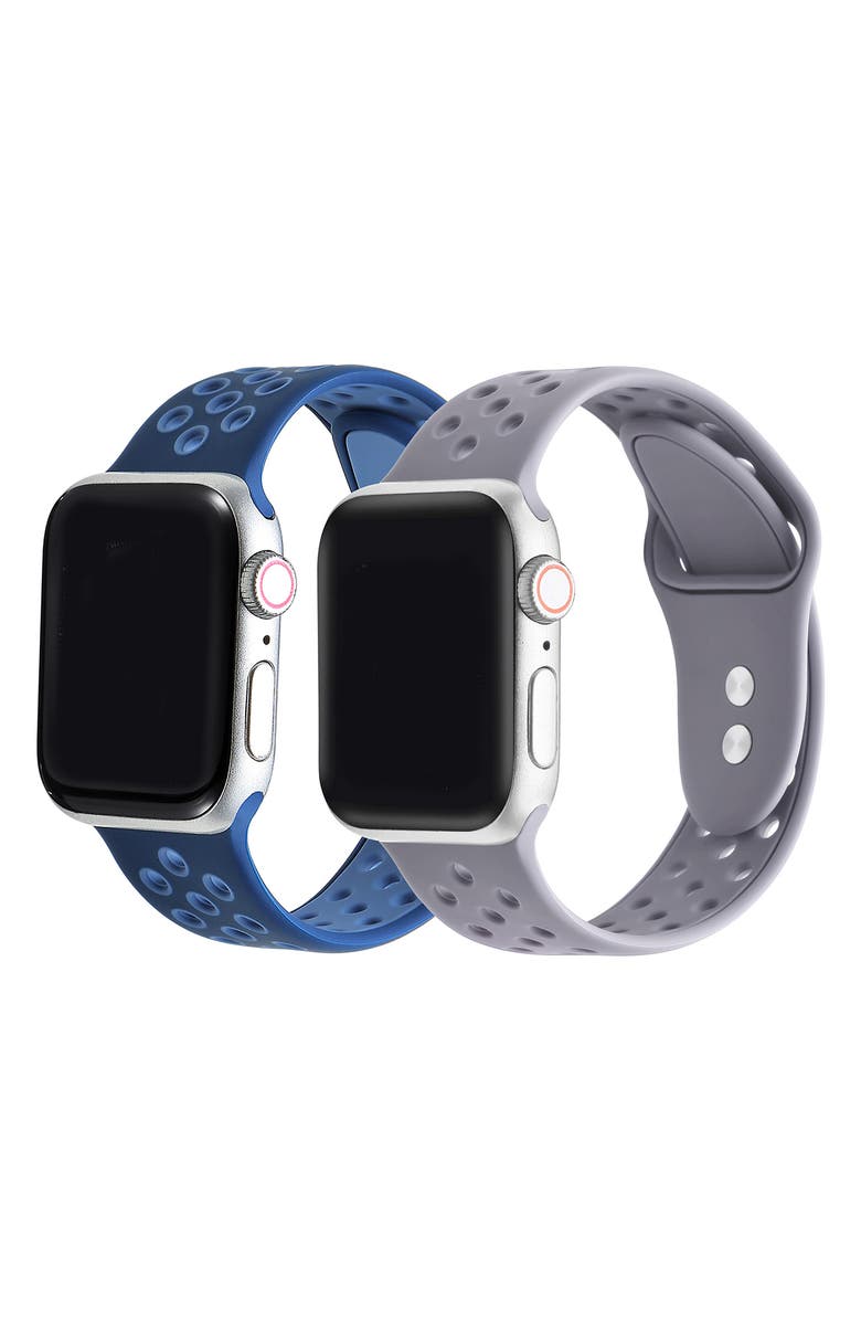 Posh Tech Assorted 2-Pack Silicone Apple Watch<sup>®</sup> Watchbands, Alternate, color, Assorted Blue/ Grey