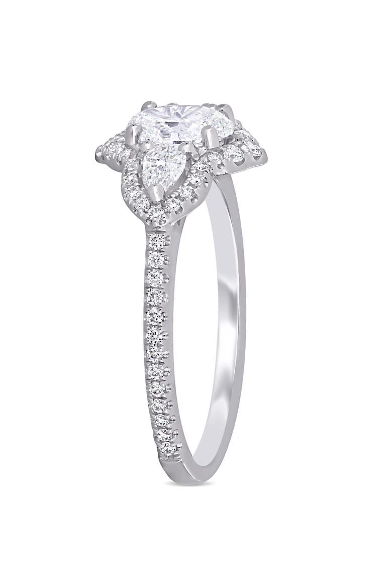 Diamond 3-Stone Halo Engagement Ring 14k, Alternate, color, 14k White Gold