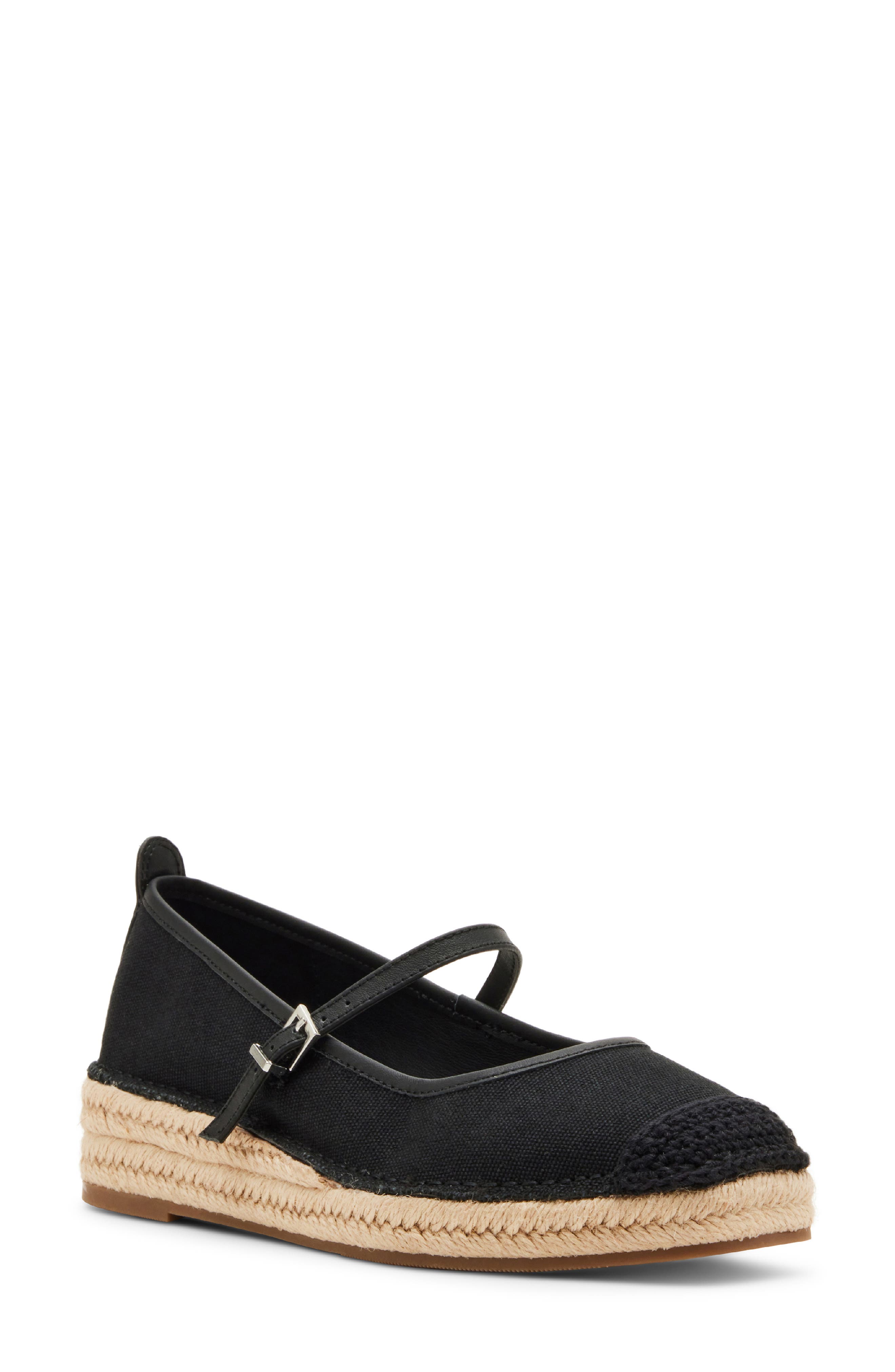 Haizley Waterproof Espadrille Mary Jane Flat, Main, color, BLACK FABRIC