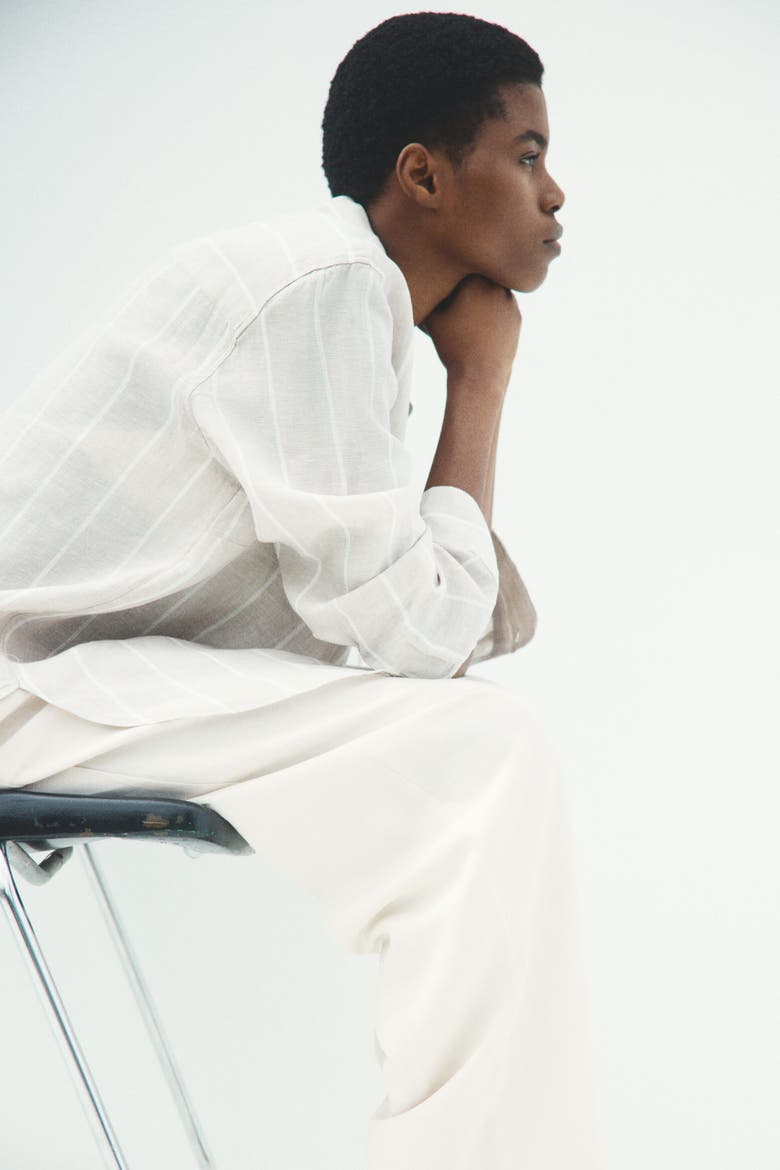Linen-blend Barrel Trousers, Alternate, color, Cream