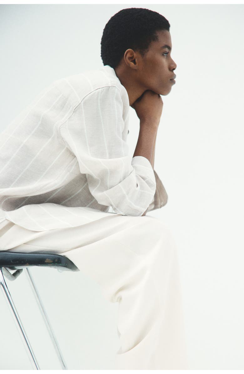 H&M Linen-blend Barrel Trousers, Alternate, color, Cream