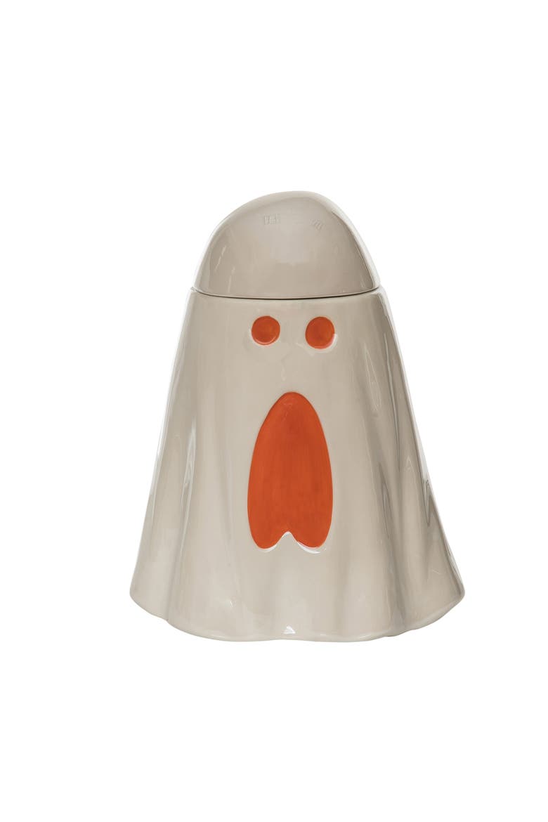Iridescent Ghost Cookie Jar White Dolomite Halloween Decor, Main, color, Beige