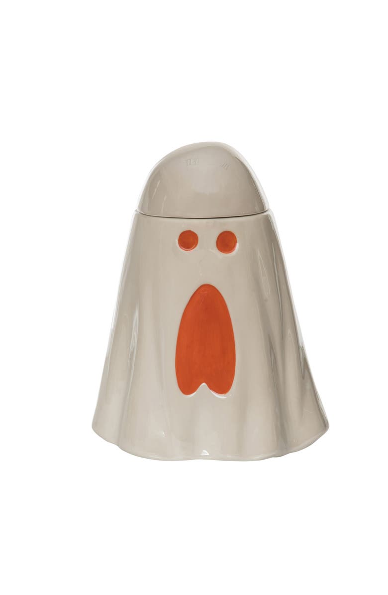 Transpac Iridescent Ghost Cookie Jar White Dolomite Halloween Decor, Main, color, Off-White